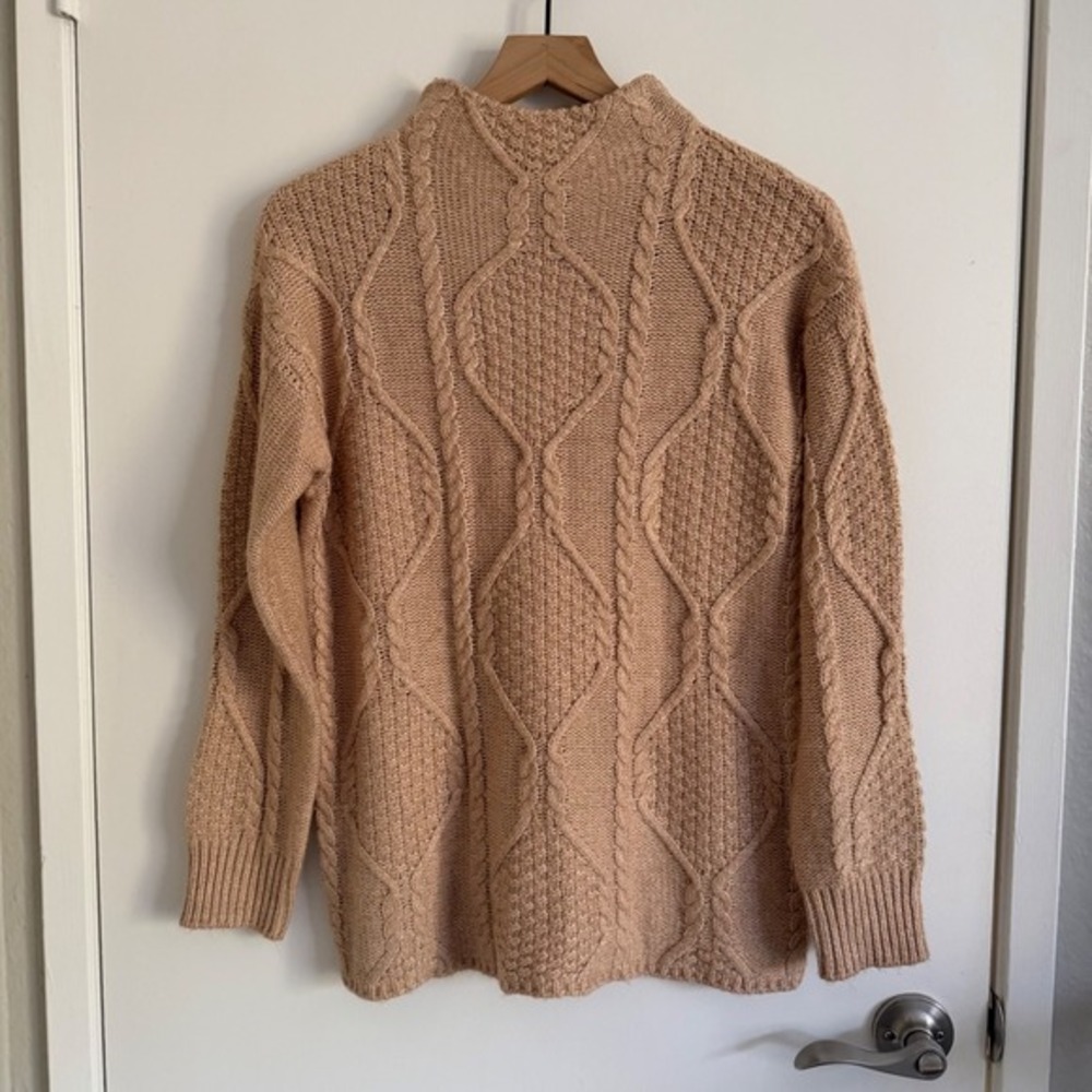 St Johns Bay Womens Tan Cable Knit Mock Neck Small NWT Cottagecore Granolagirl